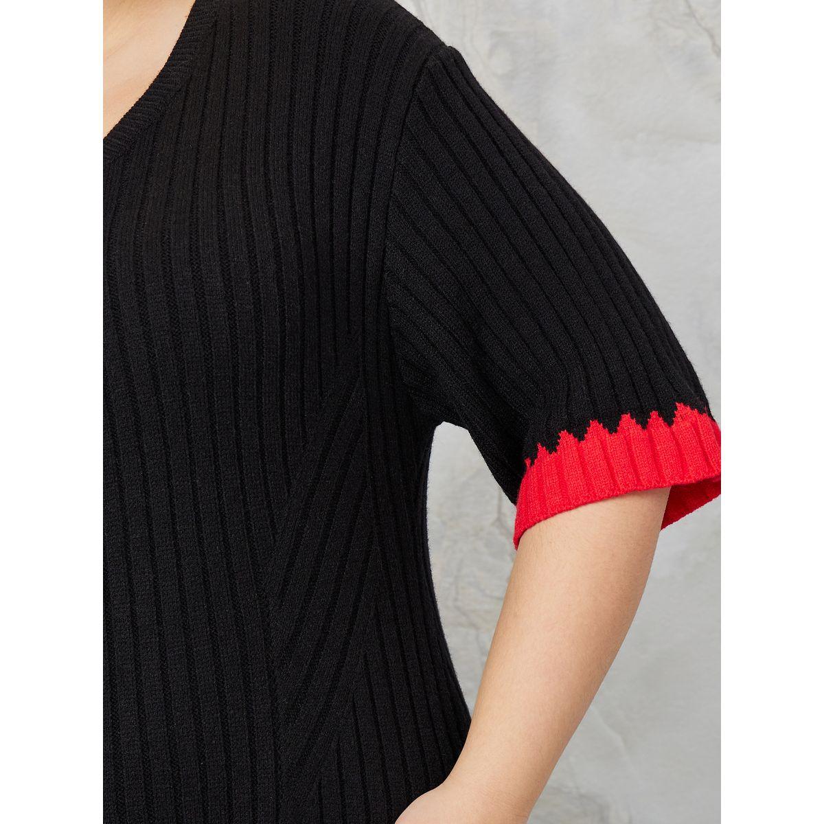 Styli Plus Contrast Trim Textured Knit Sweater Midi Dress-women-clothing-dresses-image-3
