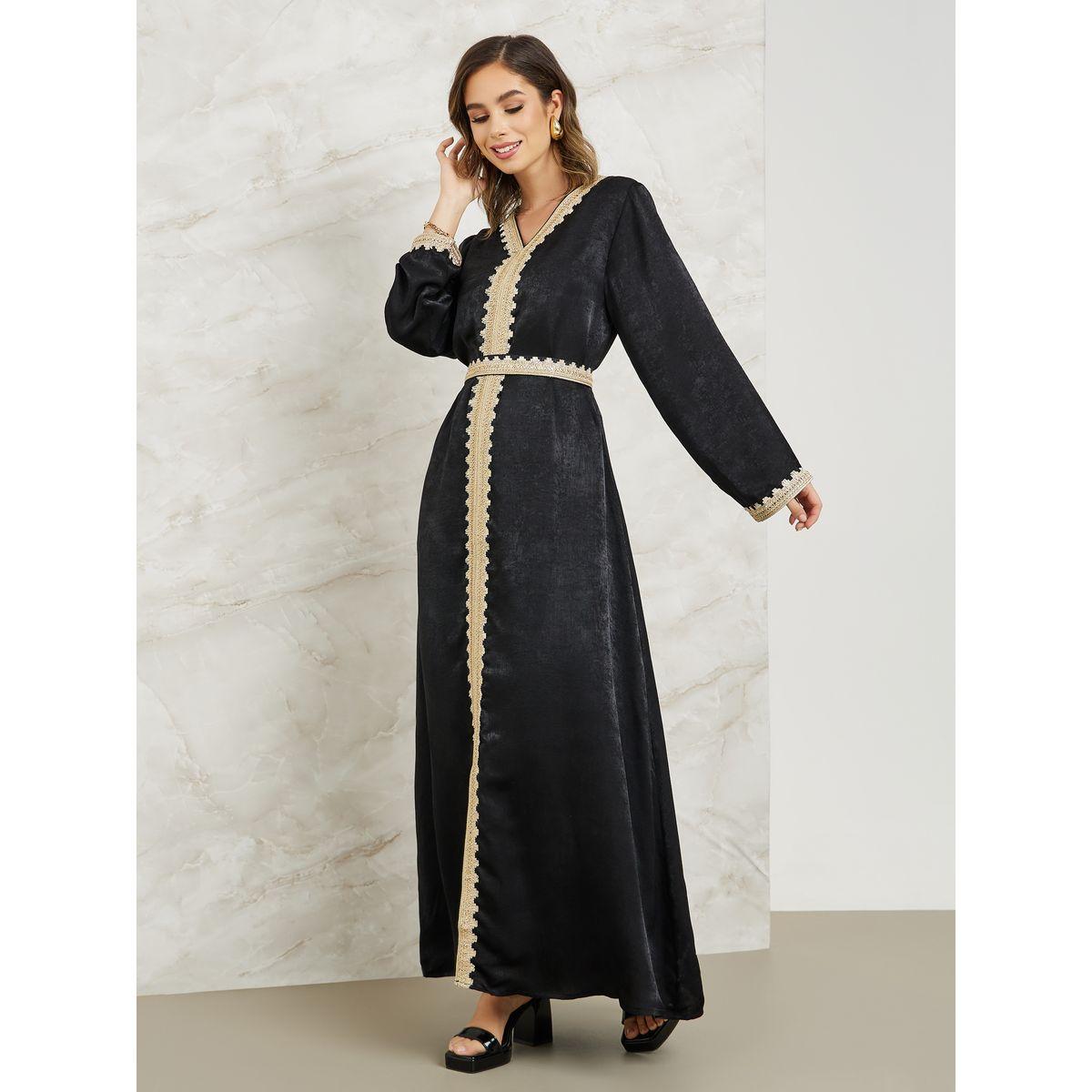 Styli Lace Trim Kaftan with Tie Belt-women-arabicclothing-kaftan-image-1