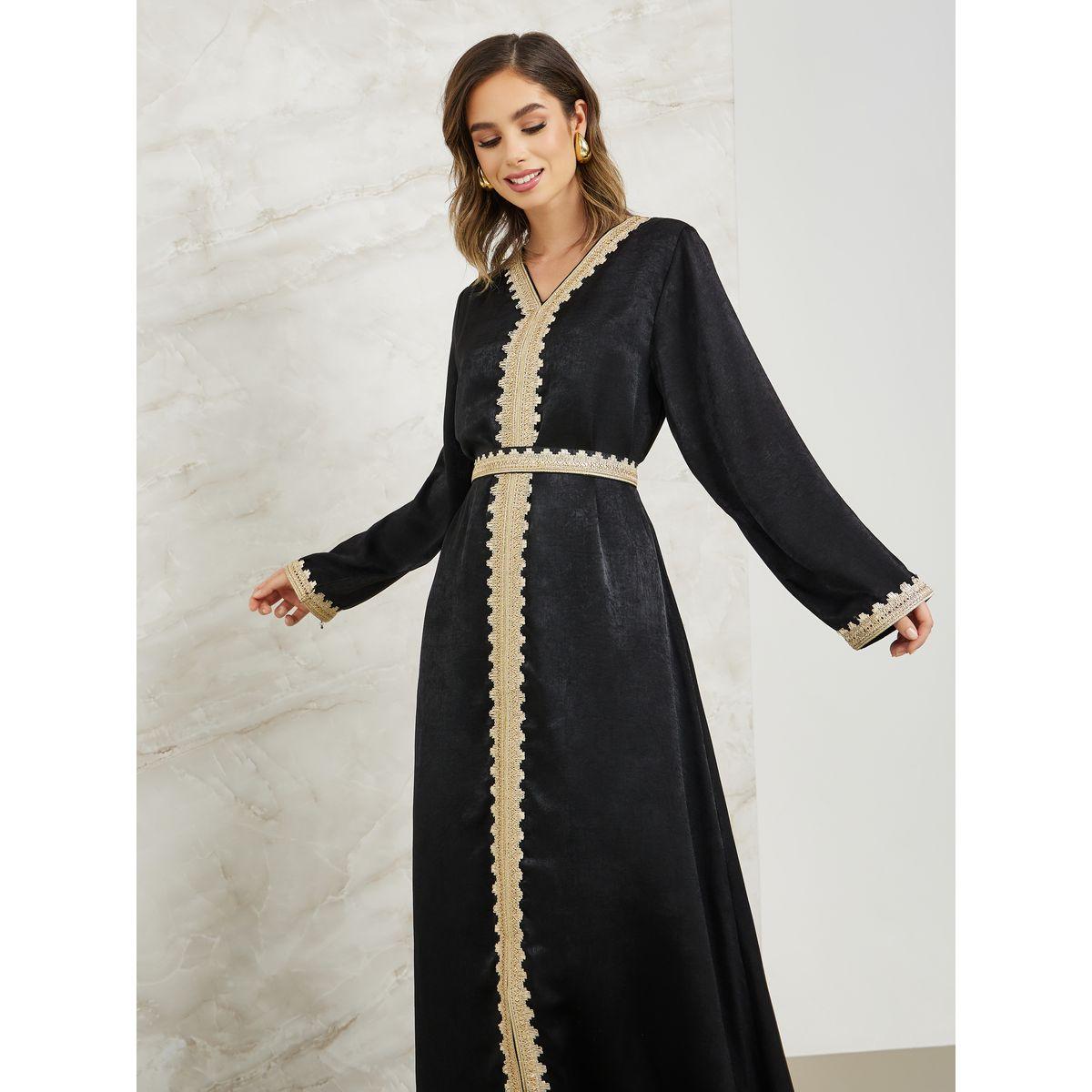 Styli Lace Trim Kaftan with Tie Belt-women-arabicclothing-kaftan-image-2
