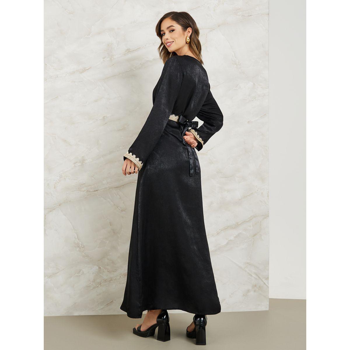 Styli Lace Trim Kaftan with Tie Belt-women-arabicclothing-kaftan-image-4