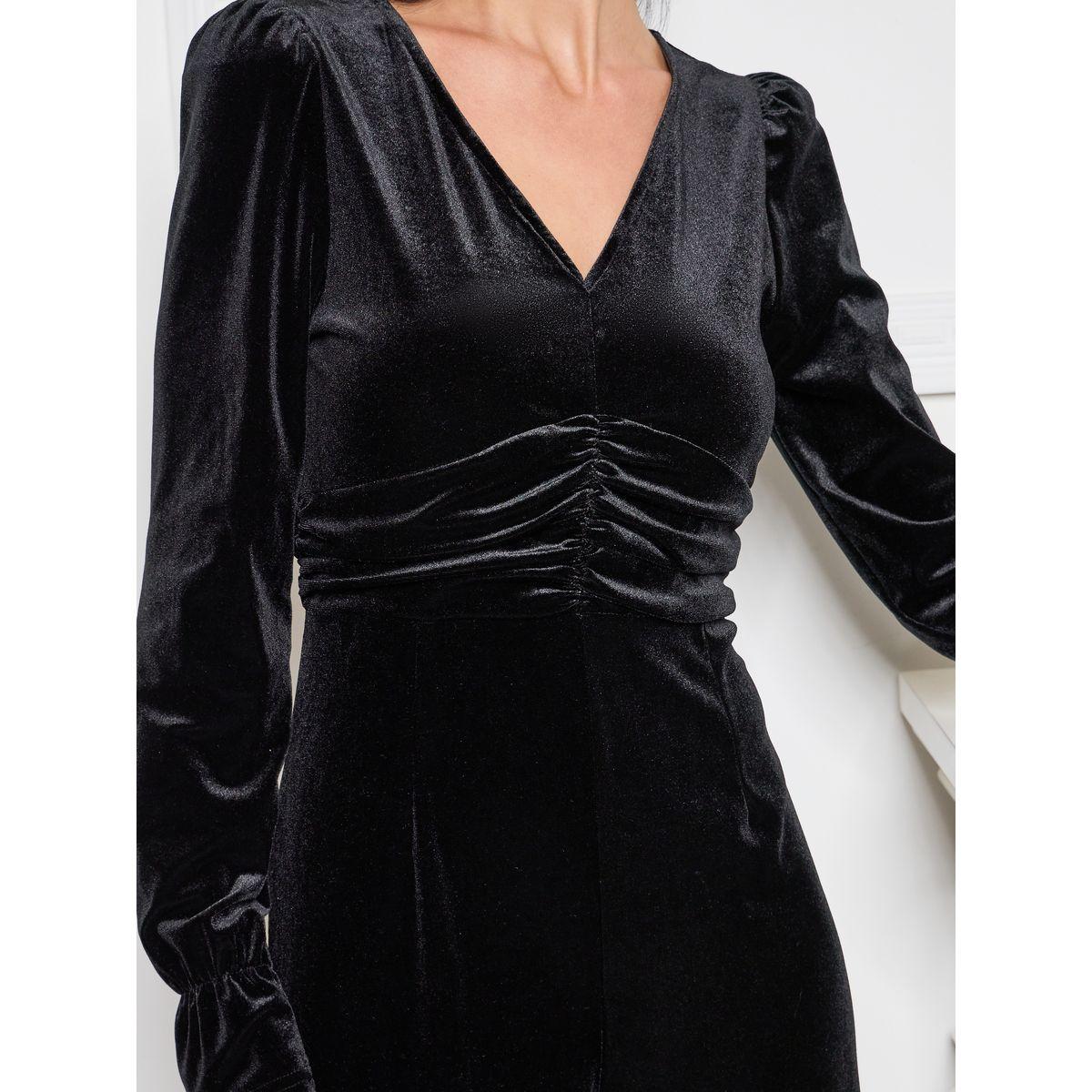 Styli Straight Leg Gathered Front Velour Jumpsuit-women-clothing-jumpsuits-image-4