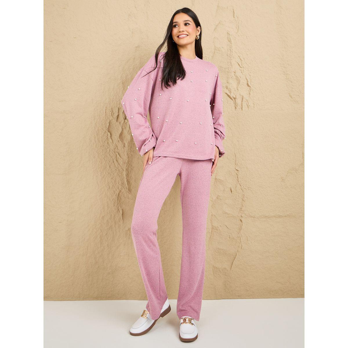 Styli Faux Pearl Embellished Oversized Sweater & Pants Co-Ords-women-clothing-coordsets-image-1