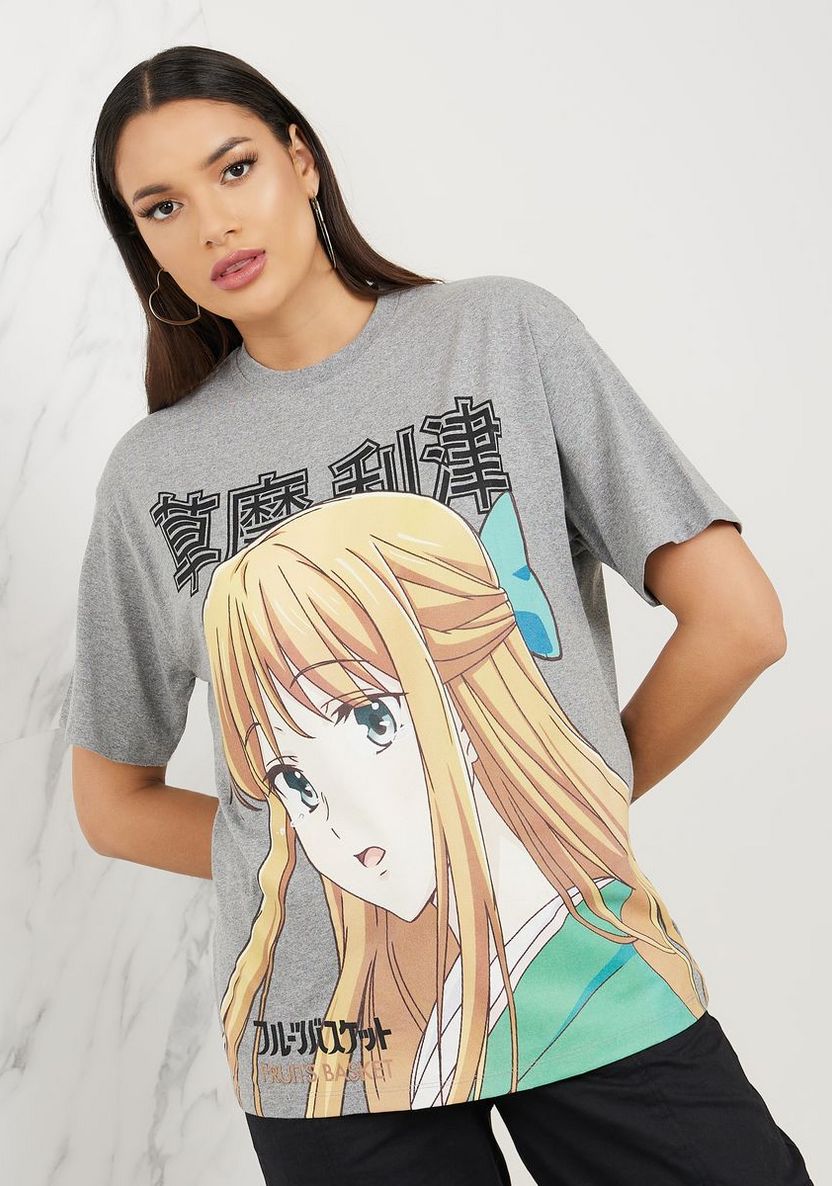 Shop Styli Oversized Anime Print Longline T-shirt Online
