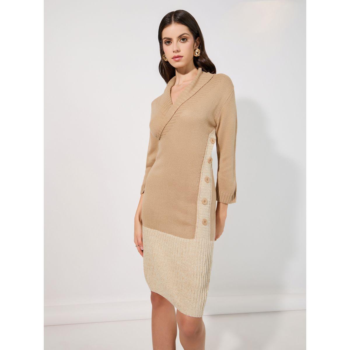 Styli Contrast Hem Knit Sweater Dress-women-clothing-dresses-image-1