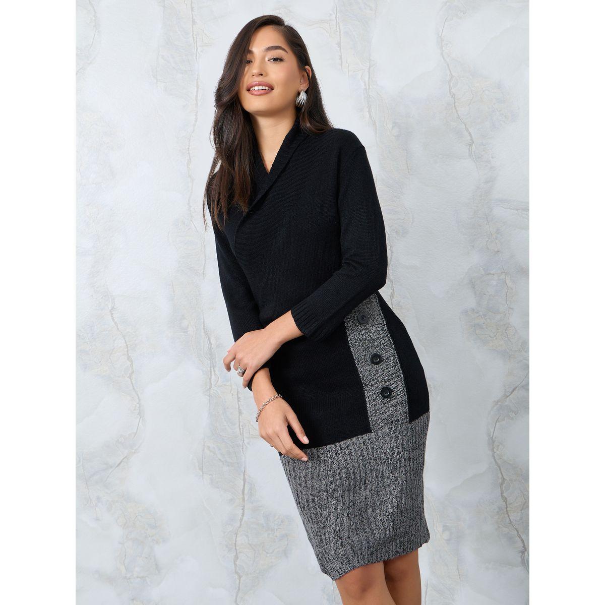 فستان محبوك بتداخل لون مغاير-women-clothing-dresses-image-1