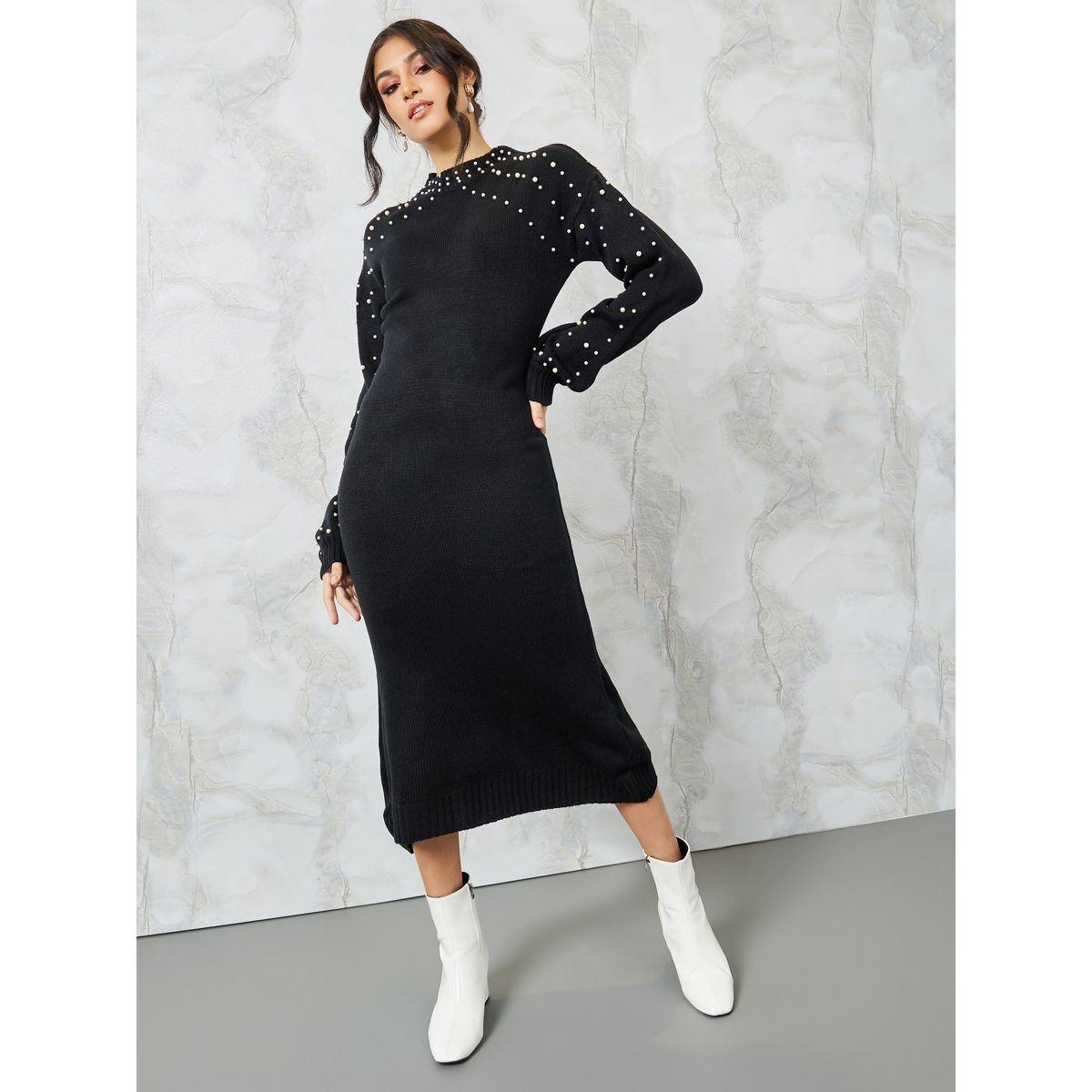 فستان ميدي مرصع بلؤلؤ صناعي-women-clothing-dresses-image-1