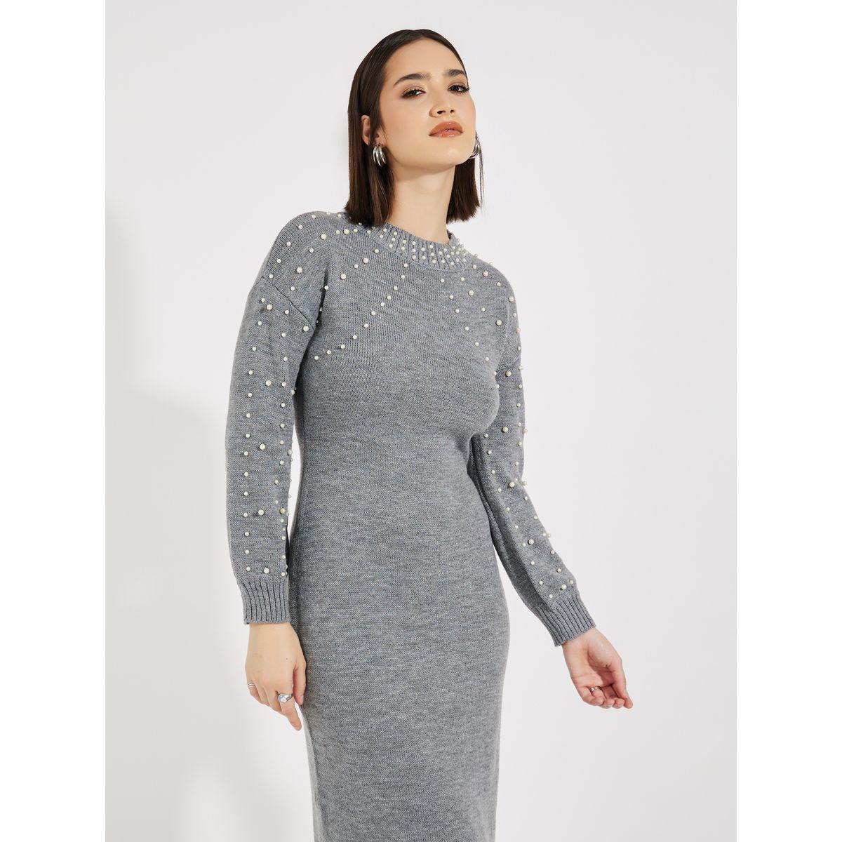Styli Faux Pearl Studded Knit Sweater Midi Dress-women-clothing-dresses-image-2