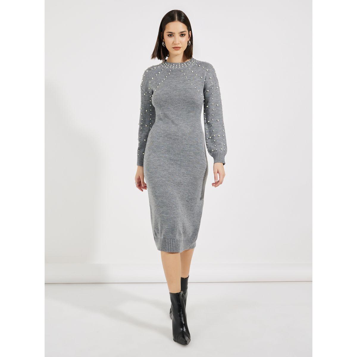 Styli Faux Pearl Studded Knit Sweater Midi Dress-women-clothing-dresses-image-4