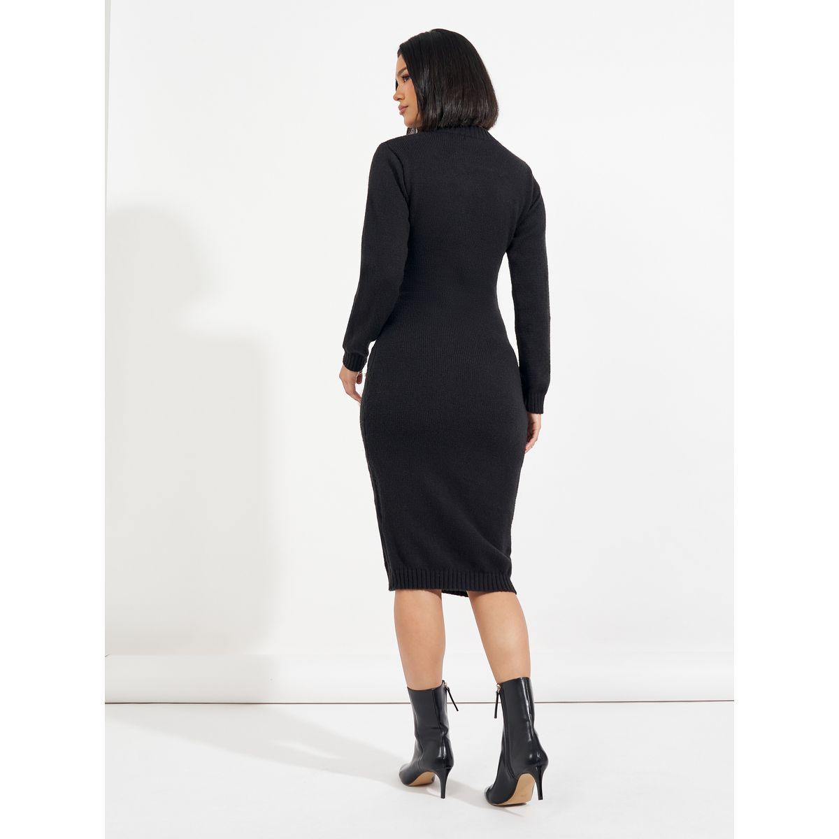 فستان ميدي بتفاصيل محبوكة مع أكمام طويلة-women-clothing-dresses-image-6