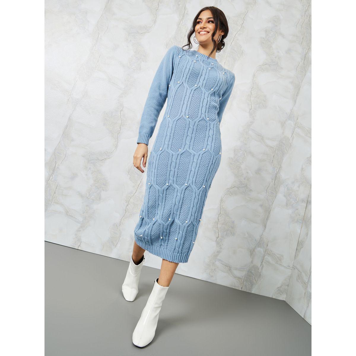 Styli Chunky Cable Knit Embellished Sweater Midi Dress-women-clothing-dresses-image-1