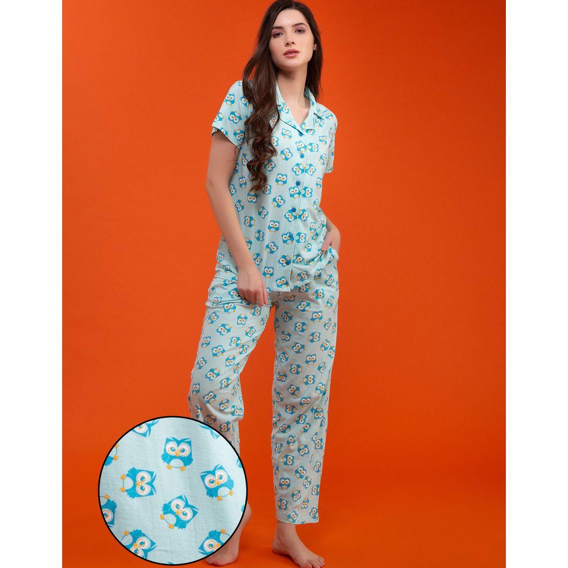طقم بيجاما من بنطال وبلوزة بطبعة بومة-women-clothing-nightwear-pyjamas-longsets-image-1