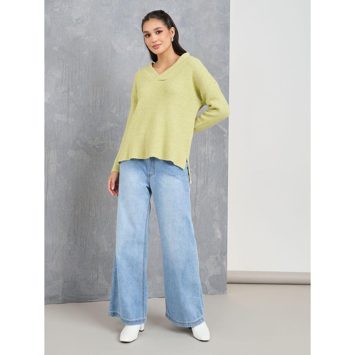 Styli Solid V Neck High Low Hem Sweater-women-clothing-cardigansandjumpers-jumpers-image-2