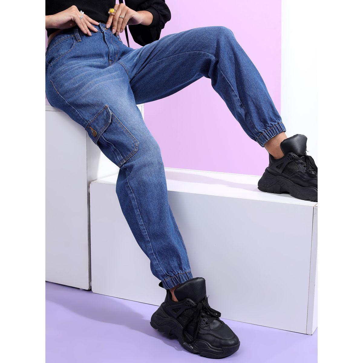 جينز بنمط جوغر وخصر عالي كيتش × ستايلي-women-clothing-bottoms-jeans-image-1