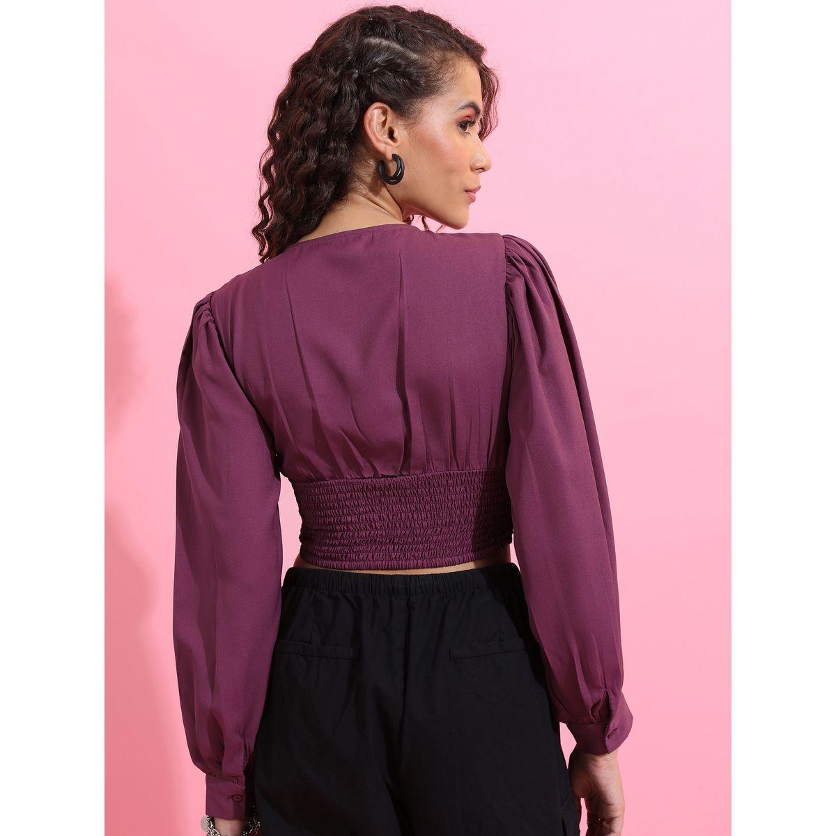 Ketch X Styli Solid Gathered Cuffed Sleeve Crop Top-women-clothing-shirtsandblouses-blouses-image-3