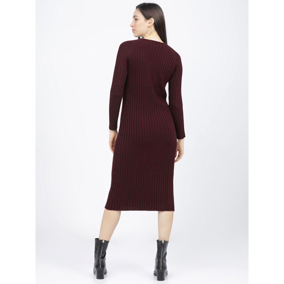 Tokyo Talkies X Styli Solid Ribbed Knit Sweater Midi Dress-women-clothing-dresses-image-3