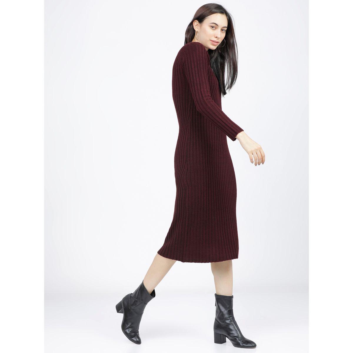 Tokyo Talkies X Styli Solid Ribbed Knit Sweater Midi Dress-women-clothing-dresses-image-5