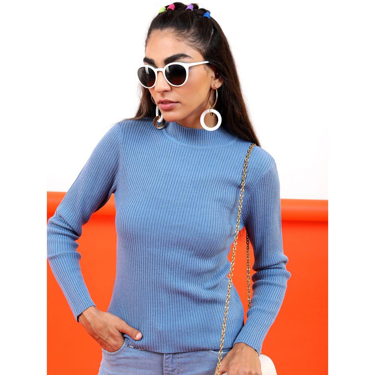 Tokyo Talkies X Styli Solid High Neck Ribbed Sweater-women-clothing-cardigansandjumpers-jumpers-image-1