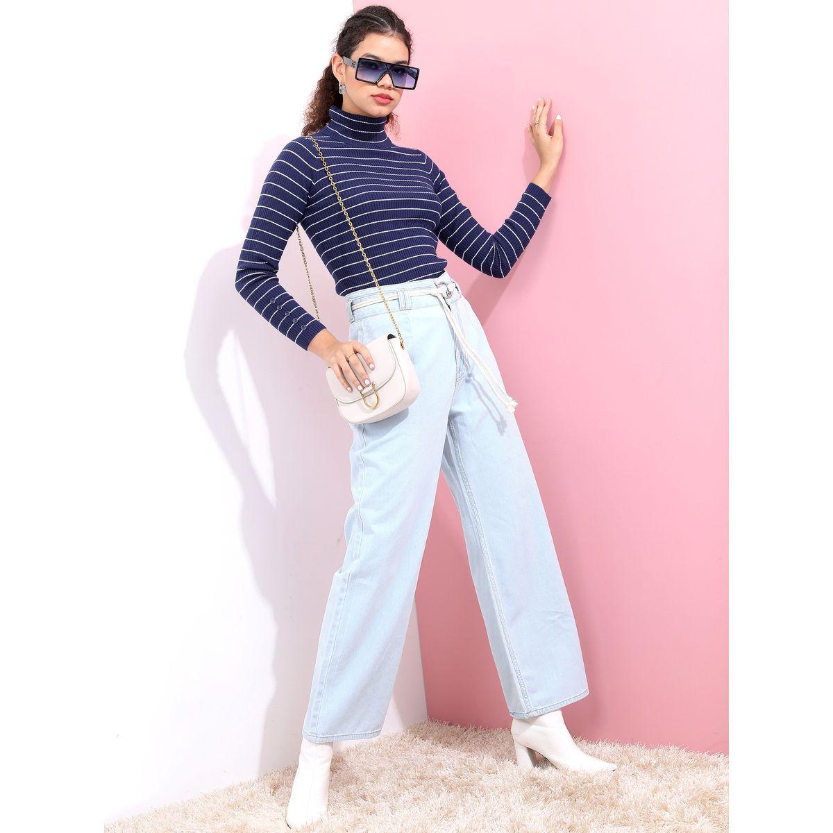 سويتر مخطط بياقة عالية طوكيو توكيز × ستايلي-women-winterwear-cardigansandjumpers-jumpers-image-2
