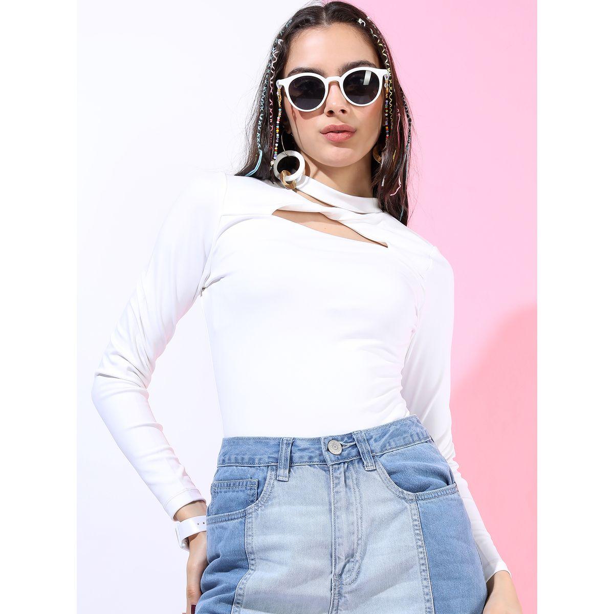 Tokyo Talkies X Styli Solid Halter Neck Cut Out Detail Bodysuit-women-clothing-tshirts-image-1