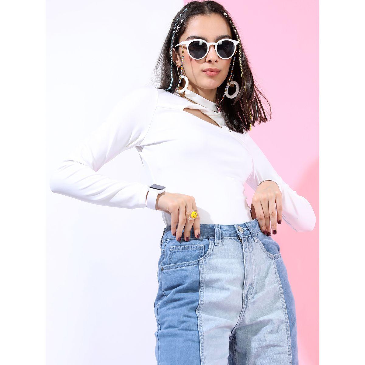 Tokyo Talkies X Styli Solid Halter Neck Cut Out Detail Bodysuit-women-clothing-tshirts-image-6