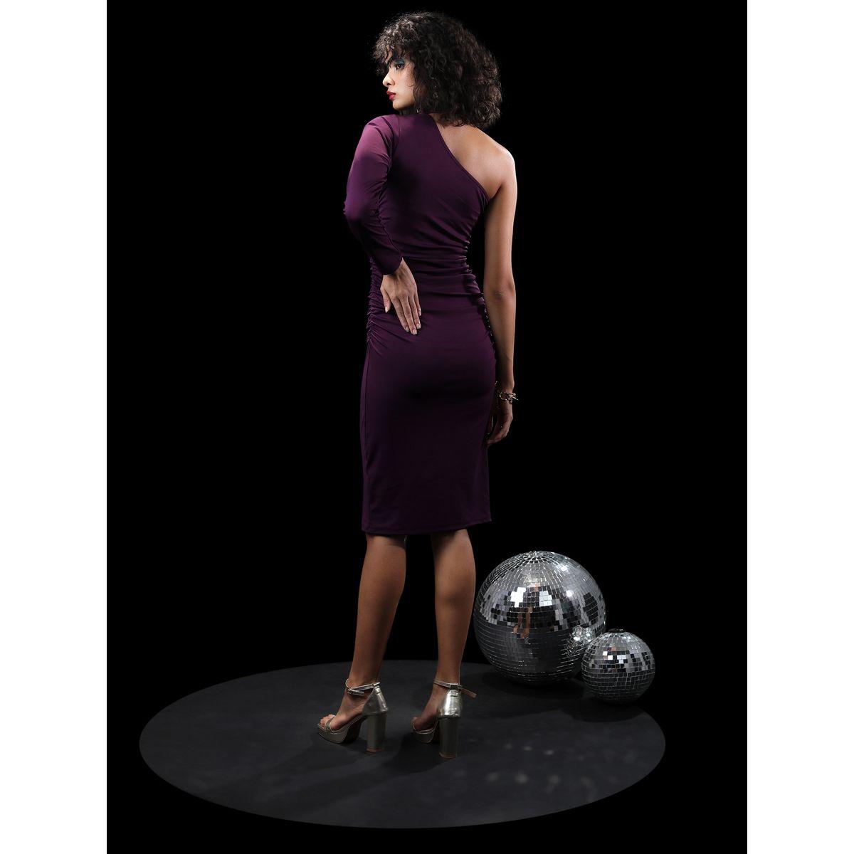 Tokyo Talkies X Styli One Shoulder Gathered Sheath Knee Length Dress-women-clothing-dresses-image-3