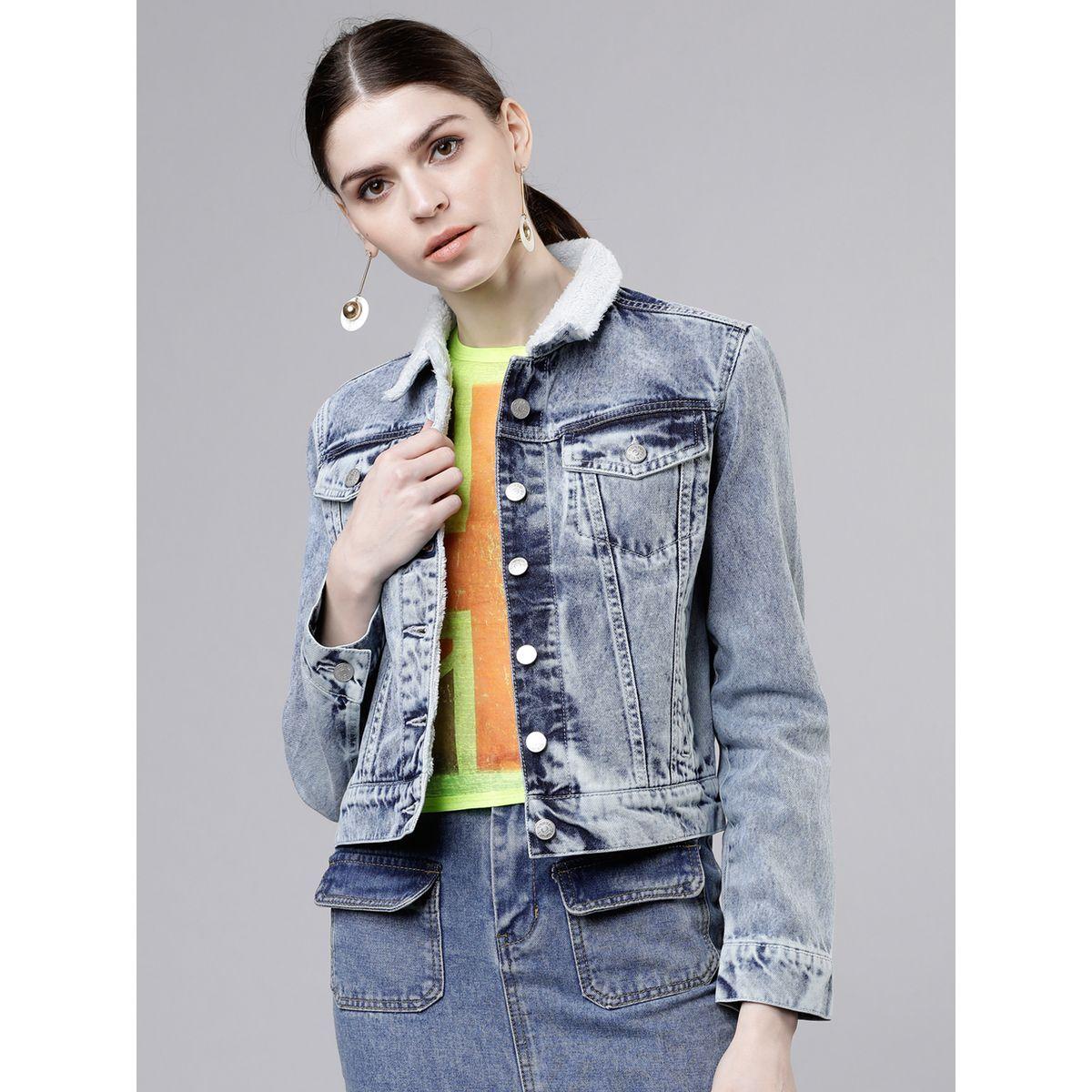 جاكيت دنيم سادة قصير طوكيو توكيز × ستايلي-women-winterwear-coatsandjackets-jackets-image-1