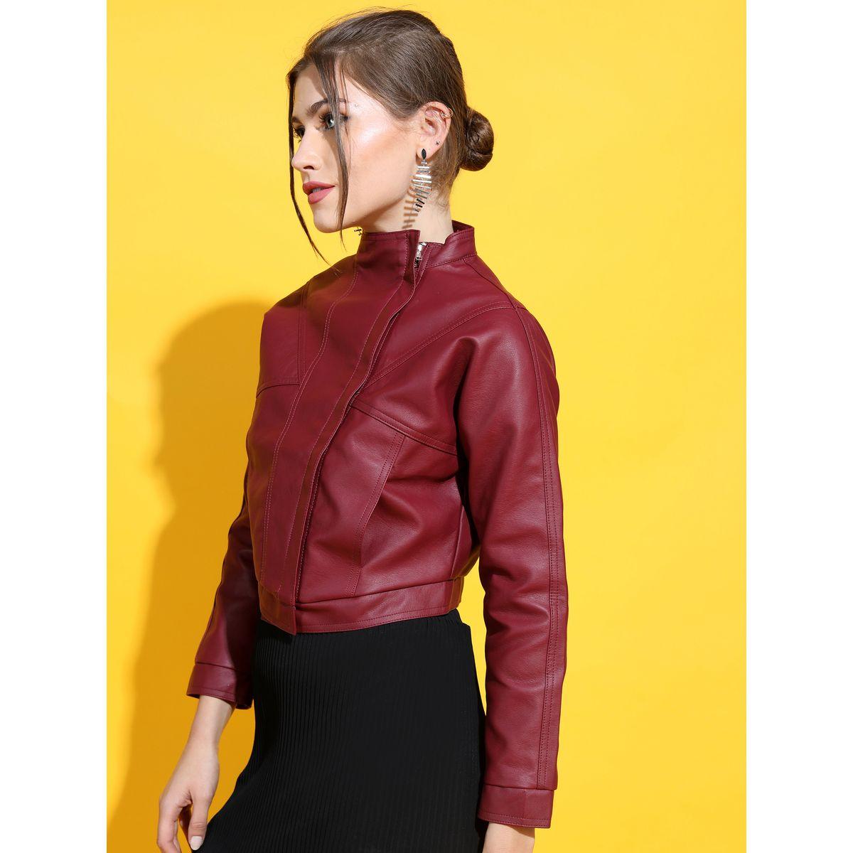 Tokyo Talkies X Styli Leather Look Cropped Biker Jacket-women-winterwear-coatsandjackets-jackets-image-5