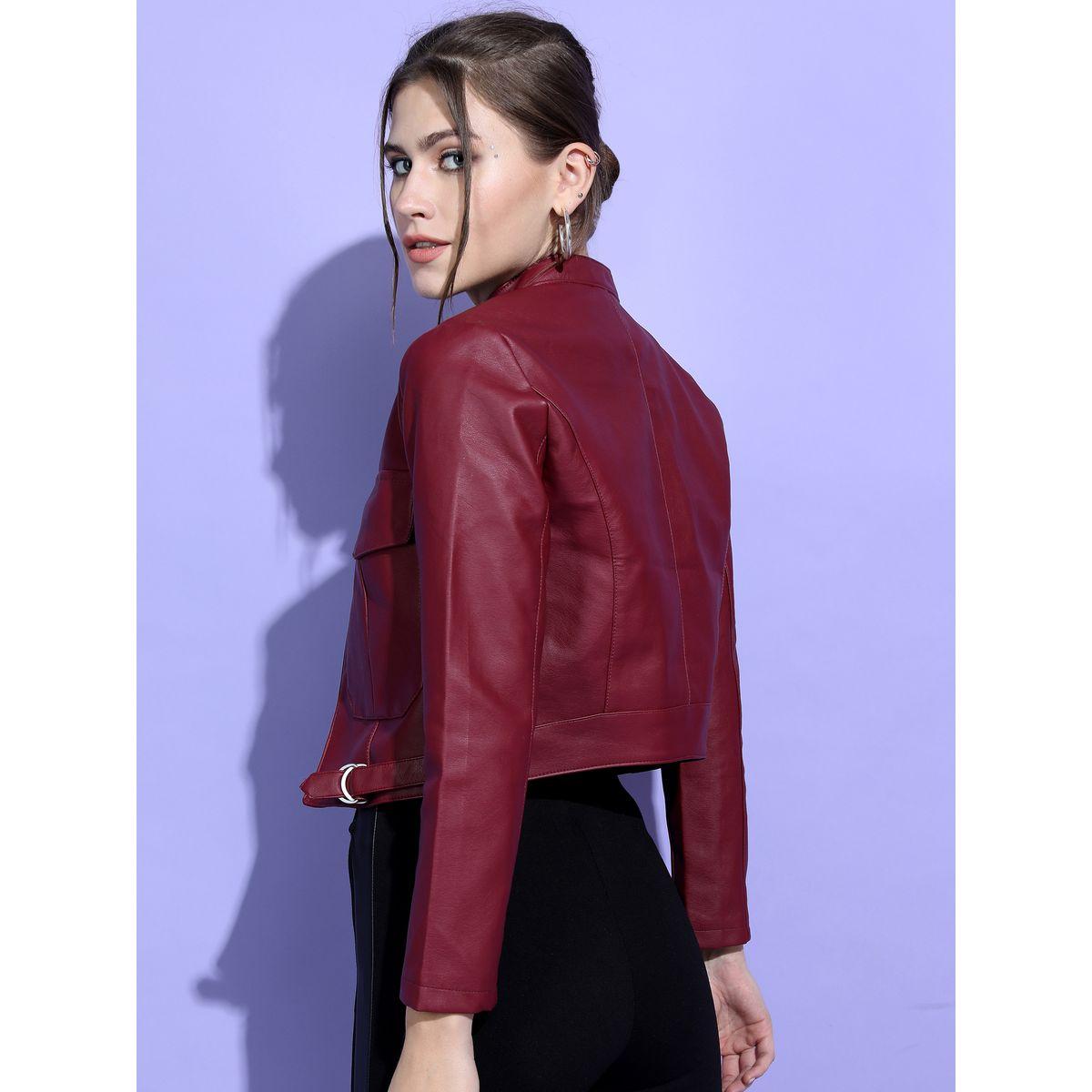 Tokyo Talkies X Styli Cropped Pocket Detail Biker Jacket-women-winterwear-coatsandjackets-jackets-image-3