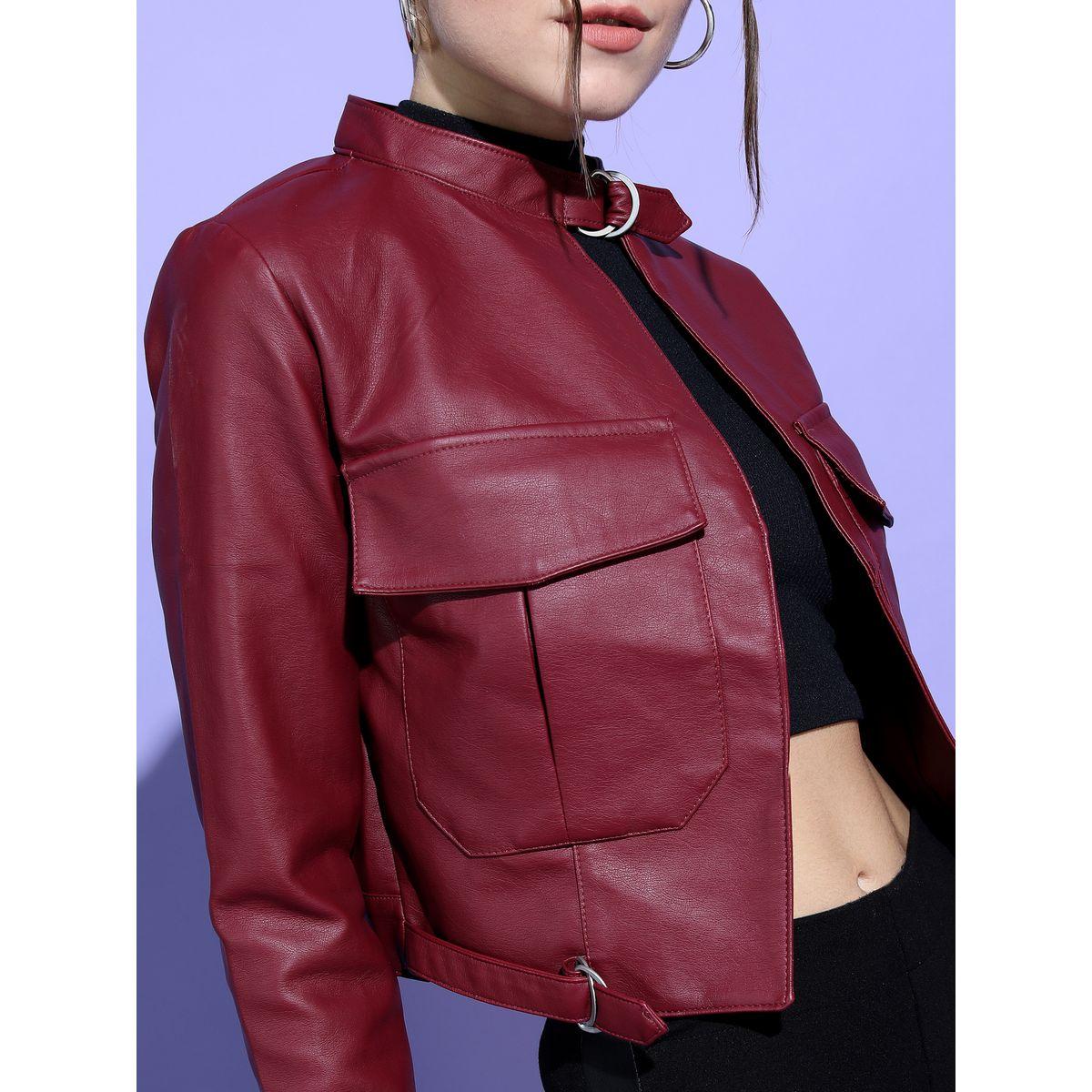 Tokyo Talkies X Styli Cropped Pocket Detail Biker Jacket-women-winterwear-coatsandjackets-jackets-image-4