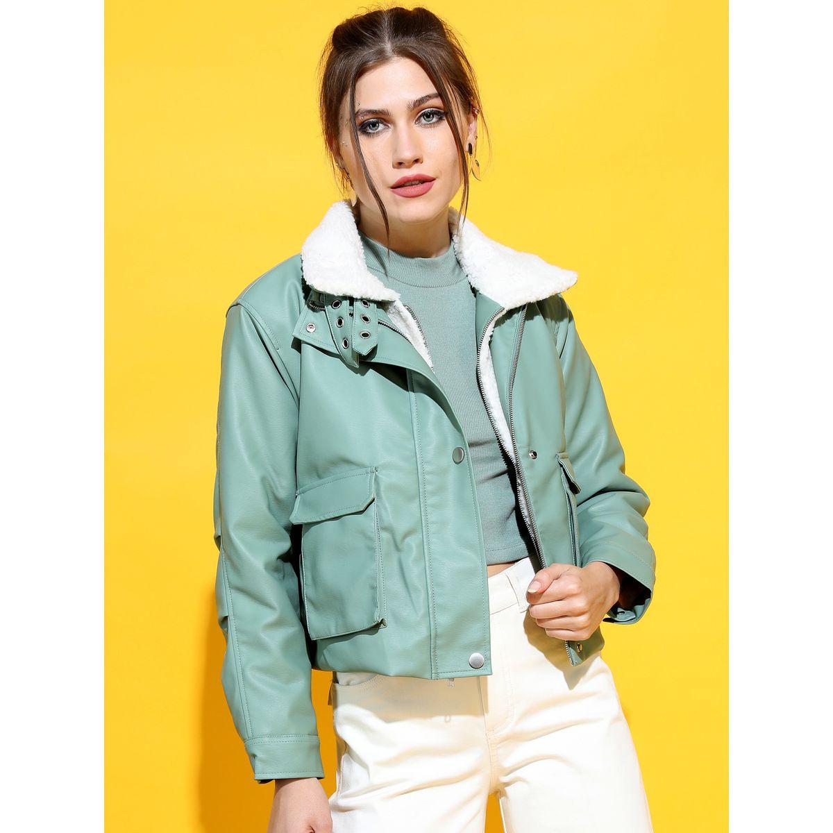 جاكيت بايكر قصير بفرو صناعي طوكيو توكيز × ستايلي-women-winterwear-coatsandjackets-jackets-image-1
