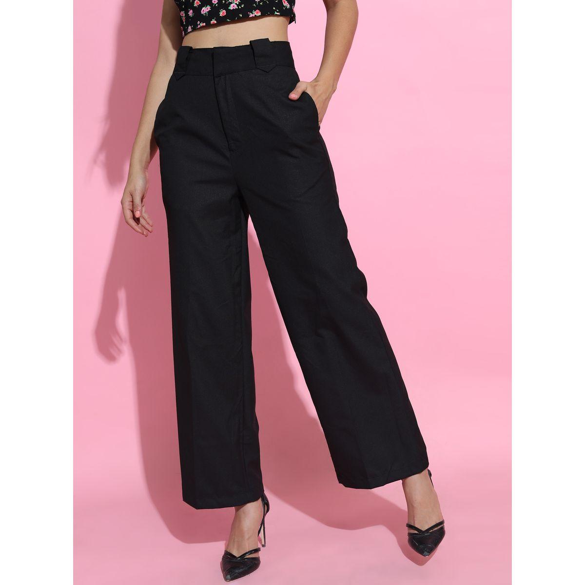 Tokyo Talkies X Styli Solid Woven Flat-Front Flared Trouser-women-clothing-bottoms-trousers-image-1