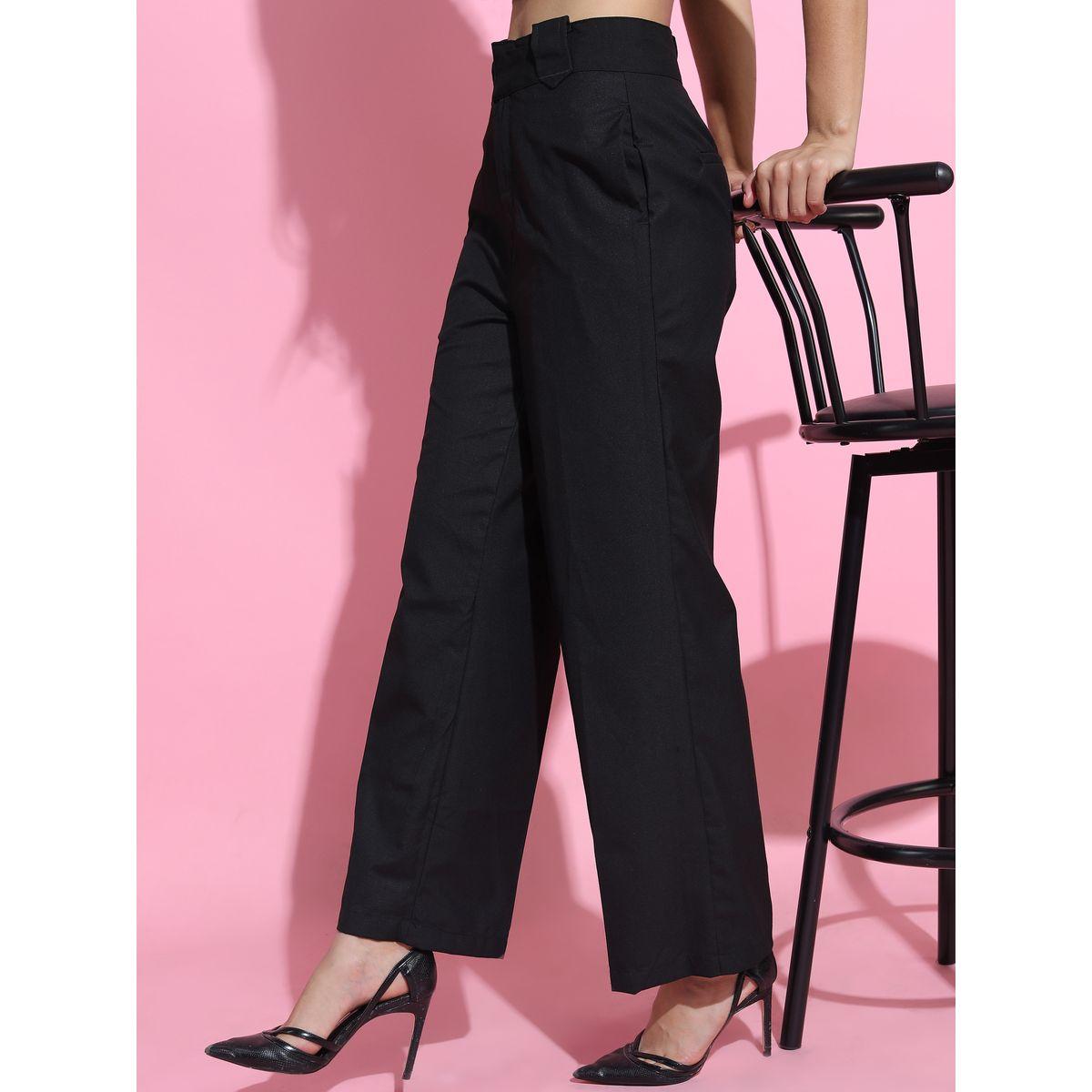 Tokyo Talkies X Styli Solid Woven Flat-Front Flared Trouser-women-clothing-bottoms-trousers-image-2