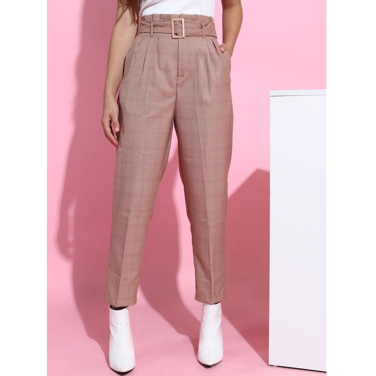 Tokyo Talkies X Styli Checked Regular Fit Trouser with Belt-women-clothing-bottoms-trousers-image-1