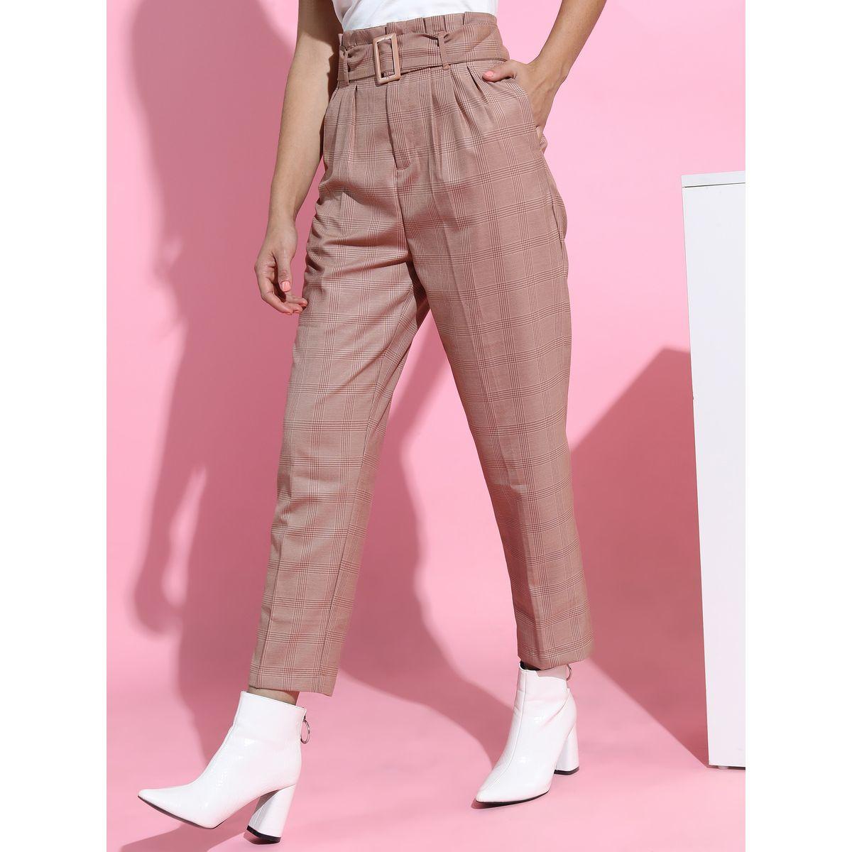 Tokyo Talkies X Styli Checked Regular Fit Trouser with Belt-women-clothing-bottoms-trousers-image-2