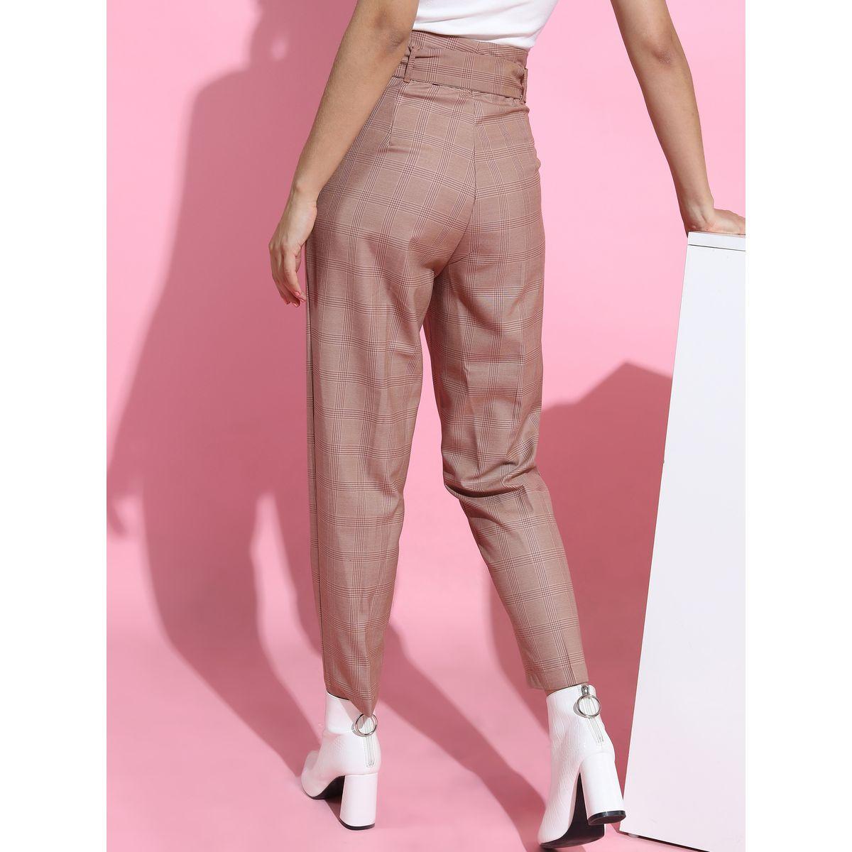 Tokyo Talkies X Styli Checked Regular Fit Trouser with Belt-women-clothing-bottoms-trousers-image-3
