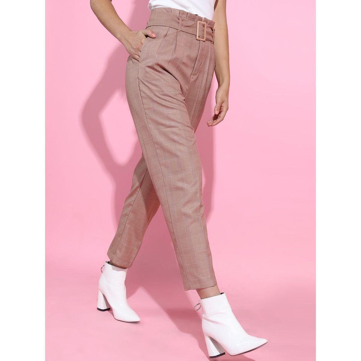 Tokyo Talkies X Styli Checked Regular Fit Trouser with Belt-women-clothing-bottoms-trousers-image-6