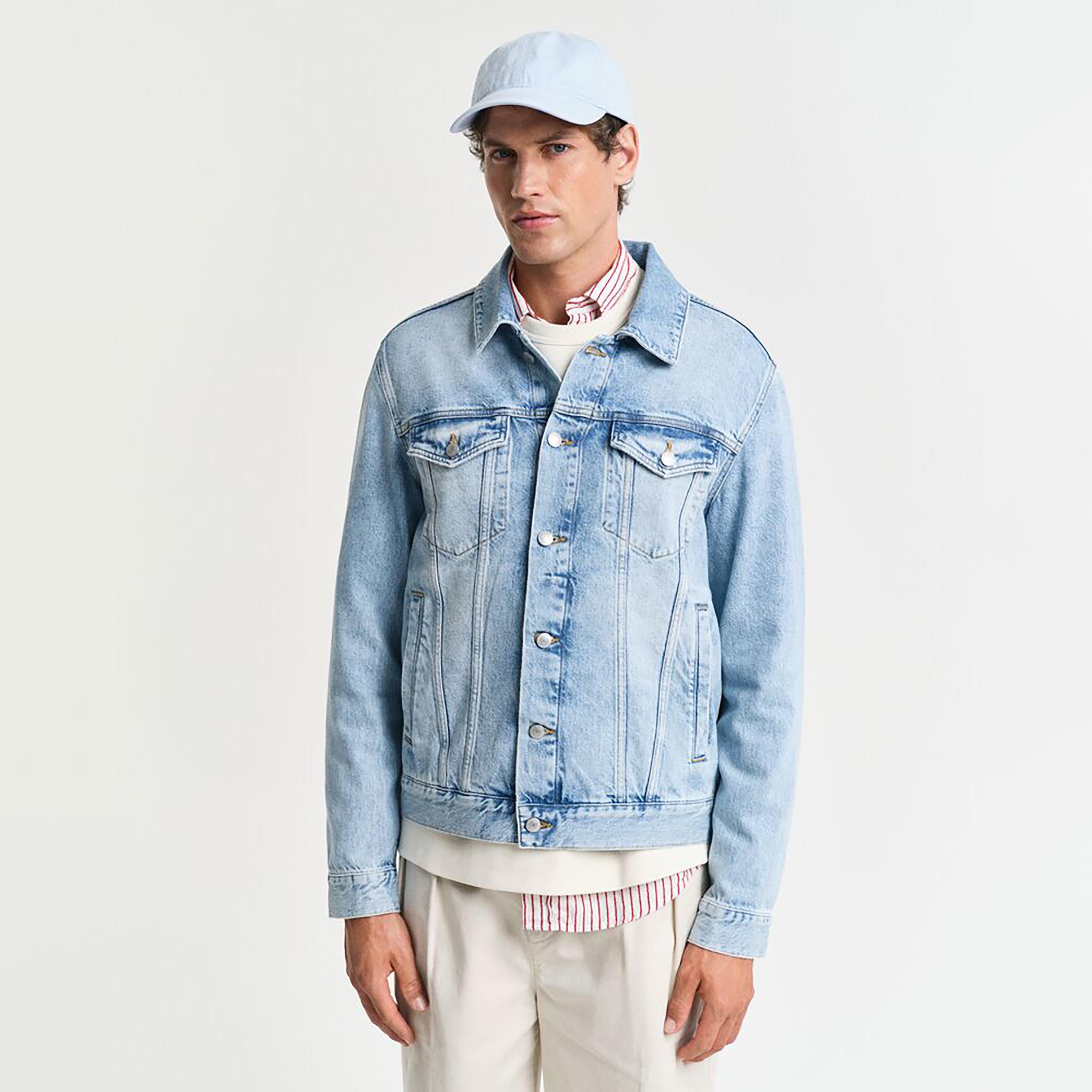 Gant Washed Collared Long Sleeves Men's Denim Jacket-men-clothing-jacketsandblazers-jackets-image-1