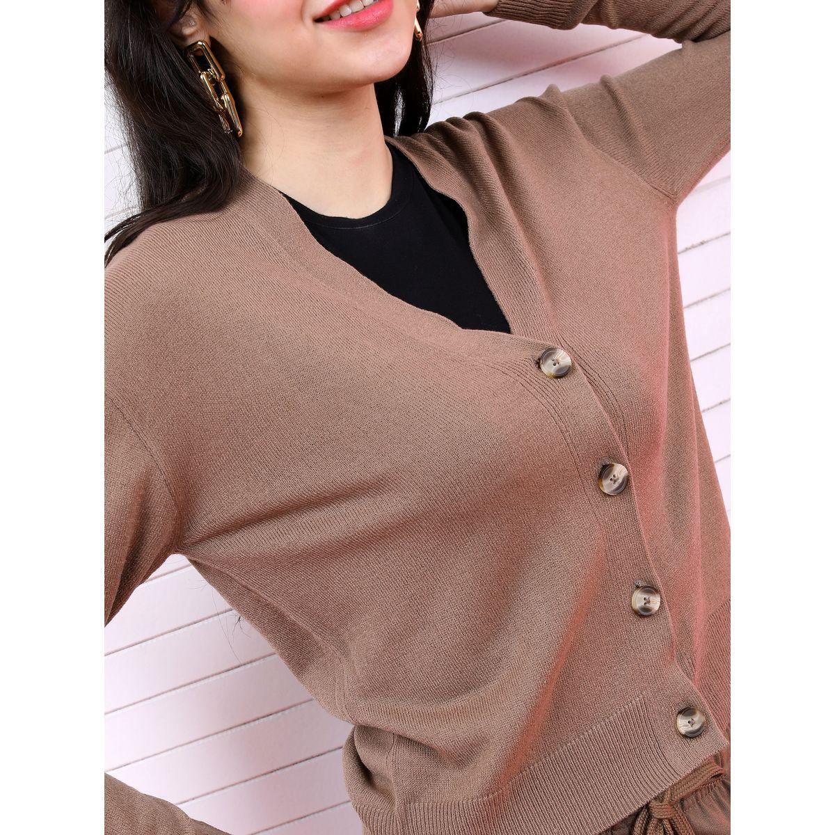 Tokyo Talkies X Styli V Neck Button Through Knit Cardigan-women-winterwear-cardigansandjumpers-cardigans-image-5