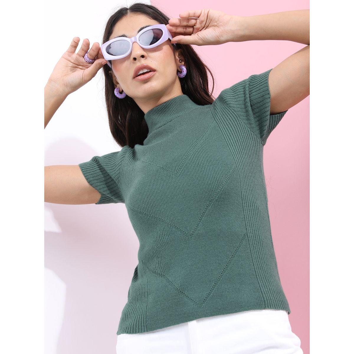 Tokyo Talkies X Styli High Neck Short Sleeve Knit Sweater-women-winterwear-cardigansandjumpers-jumpers-image-4