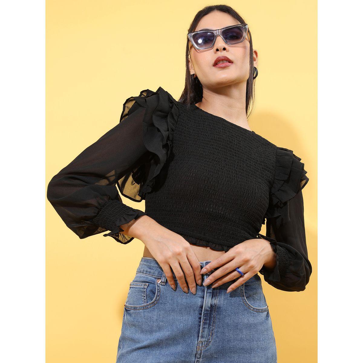 بلوزة قصيرة بتفاصيل شبكية وكشكش طوكيو توكيز × ستايلي-women-clothing-shirtsandblouses-blouses-image-1