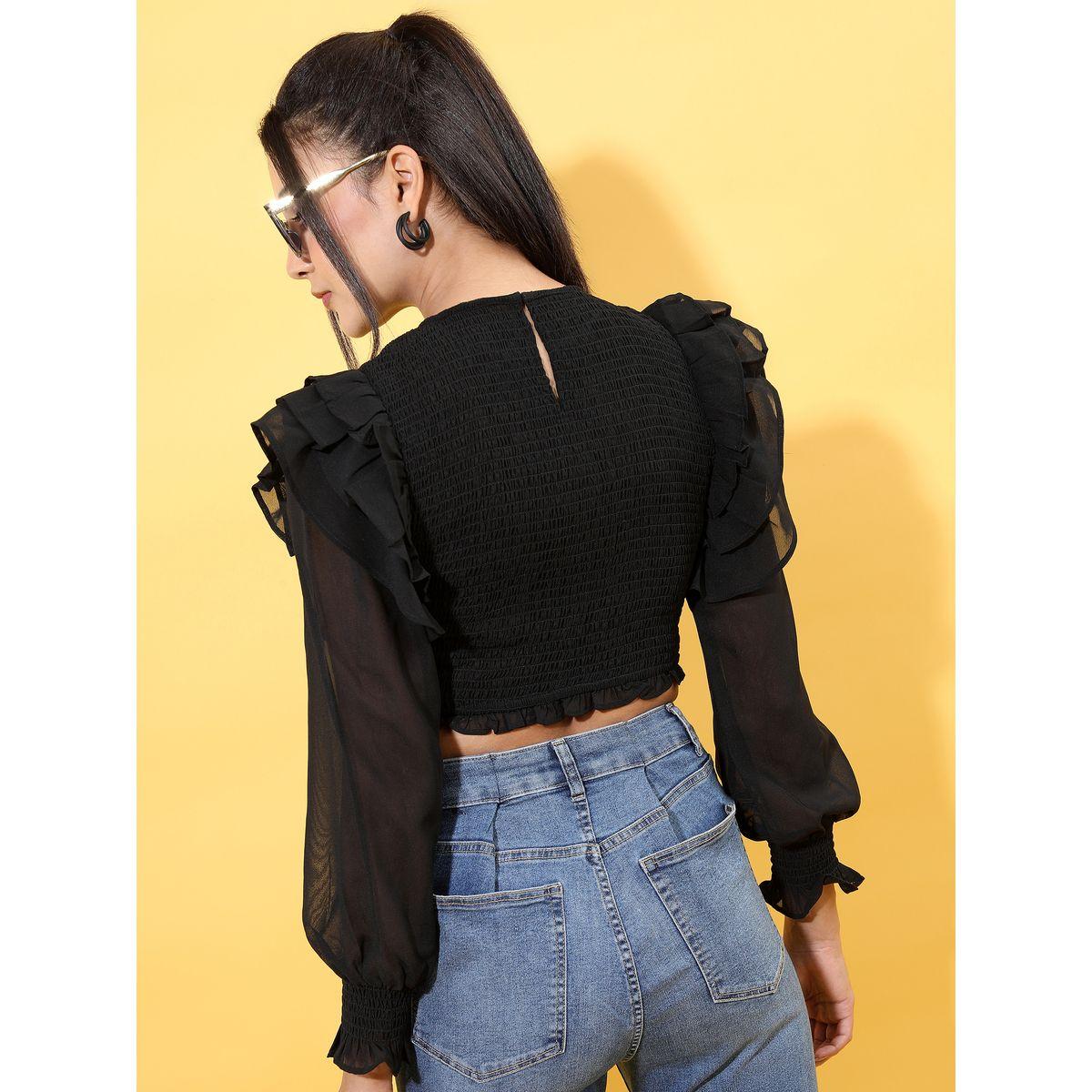 بلوزة قصيرة بتفاصيل شبكية وكشكش طوكيو توكيز × ستايلي-women-clothing-shirtsandblouses-blouses-image-3
