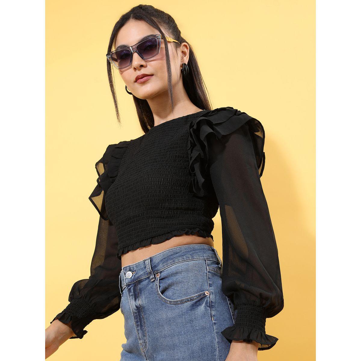 بلوزة قصيرة بتفاصيل شبكية وكشكش طوكيو توكيز × ستايلي-women-clothing-shirtsandblouses-blouses-image-4