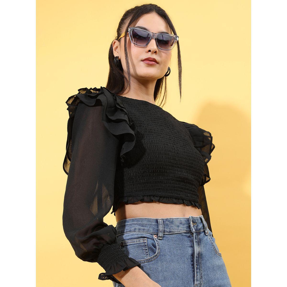 بلوزة قصيرة بتفاصيل شبكية وكشكش طوكيو توكيز × ستايلي-women-clothing-shirtsandblouses-blouses-image-6