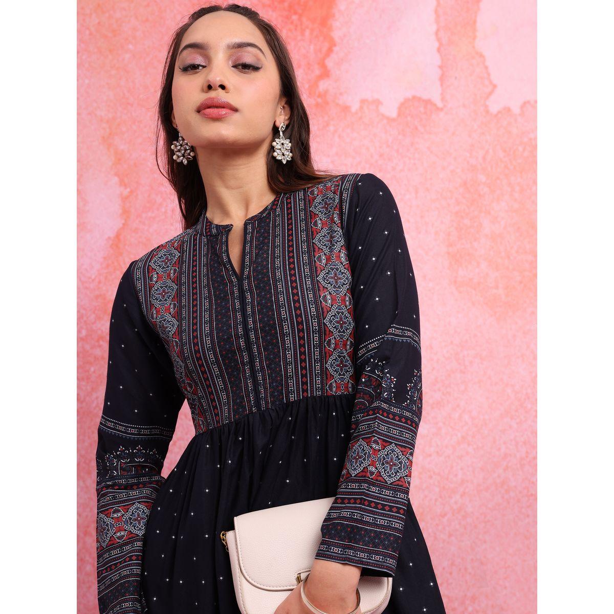 Notch Neck Printed Fit & Flare Maxi Dress-women-clothing-dresses-image-6