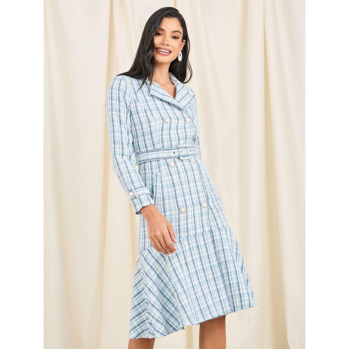 Styli Limited Double Breasted Tweed Blazer Dress with Belt-women-clothing-dresses-image-1