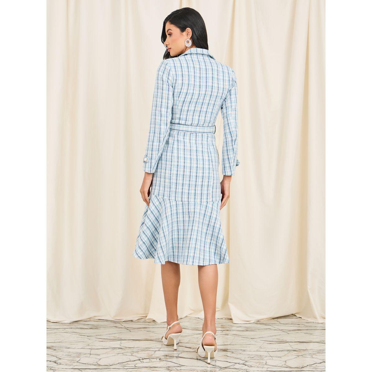 بليزر تويد بصدر مزدوج مع حزام خصر-women-clothing-dresses-image-4