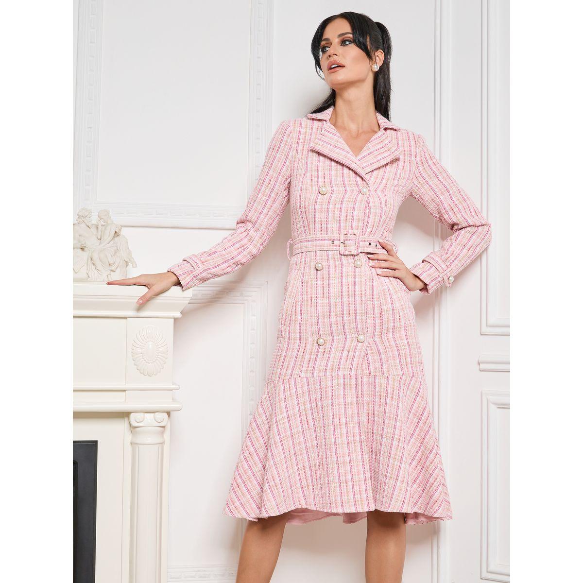 فستان تويد بصفين أزرار مع حزام-women-clothing-dresses-image-3