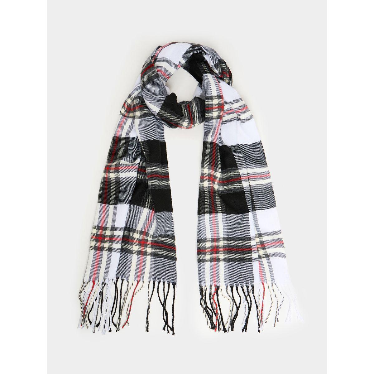 Styli Checked Scarf with Fringe Detail-women-winterwear-scarves-image-1