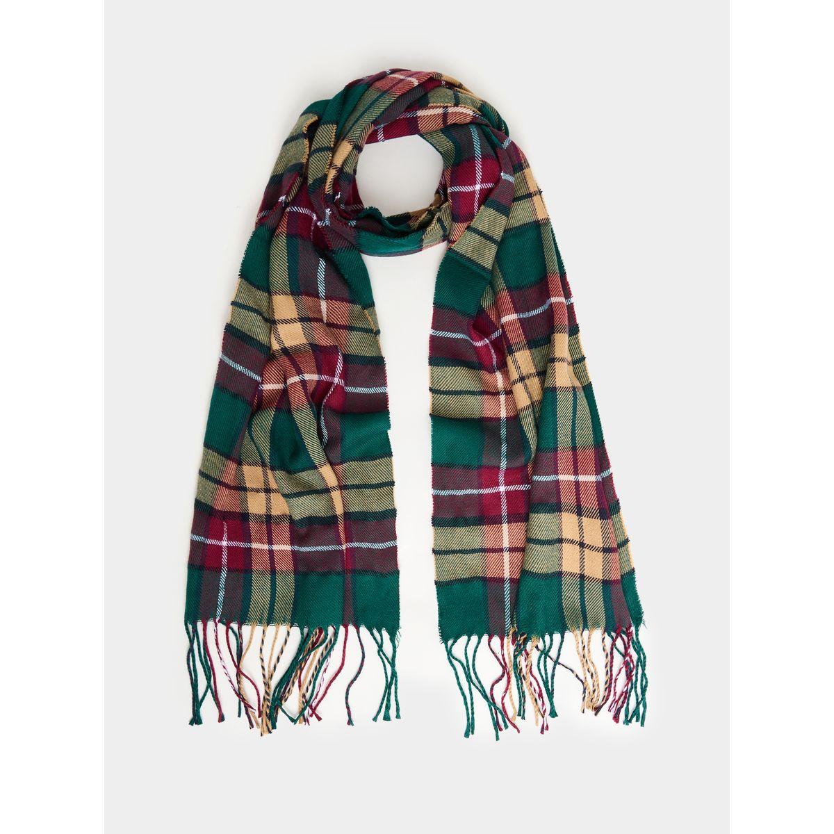 Styli Checked Scarf with Fringe Detail-women-winterwear-scarves-image-1