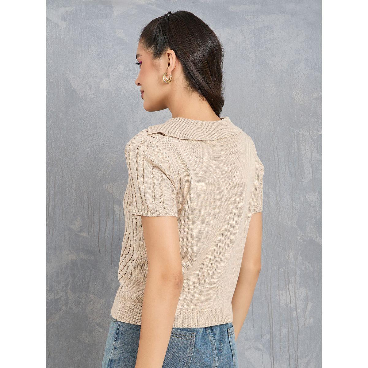 Styli Polo Neck Cable Knit Top-women-clothing-tshirts-image-4